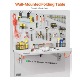 VEVOR Wall Mounted Folding Table, 39.4 x 19.7 inches Wall Mount Table, Floating Desk with Iron Bracket, Fold Down Desk for Small Spaces, Home Office, Dining, Laundry Room, Kitchen, Bar, White