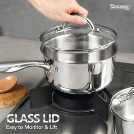 MICHELANGELO Saucepan Set 4pc, 18/10 Stainless Steel Sauce Pan with Lid, Tri-Ply Bottom Sauce Pot Set, Nonstick Saucepan, Dishwasher Safe, 1QT & 2QT