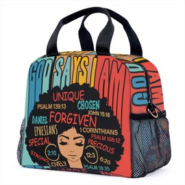OIIJZzy African American Women Lunch Bag Portable Black Girl Lunch Box African Bags with Adjustable Strap for Work Outdoor Picnic Gift