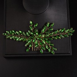Teyglen Crystal Wedding Bride Hair Comb Full Rhinestone Wedding Hair Comb Green Rhinestone Flower Bridal Hair Piece Wedding Headpiece Hair Accessories for Women Bride Girls (Green)