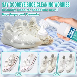 White Shoe Cleaner, Shoe Cleaning Kit with Brush and Towel, No-Rinse Foam Sneaker Cleaner Work on Leather, Canvas, Suede, PU(1)