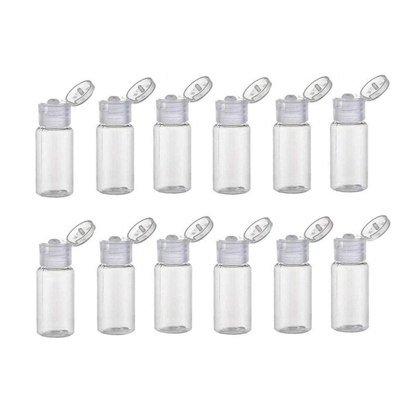 12 pieces 15 ml/ 0.5 oz Empty Refillable Transparent Plastic Bottles with Hinged Lid Practical Make Up Lotion Bottles Portable Travel Small Sample Dispenser for Toner Essential Oil, transparent