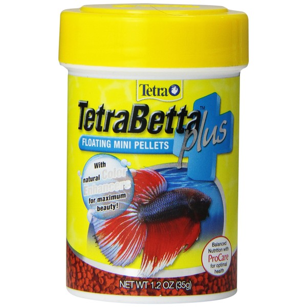 TetraBetta PLUS Floating Mini Pellets, Fish Food With Natural Color Enhancer, 1.2 ounces