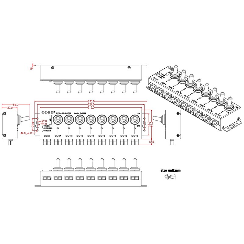 OONO 8 Channel Connector Power Splitter Distributor Source Strip, with