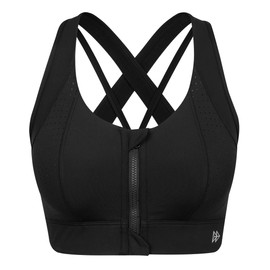Yvette Sports Bra Strong Hold Front Closure Crossed Back Large Sizes for Running, Fitness, Bike Riding, Yoga, Dark Black