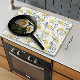 Stove Top Cover for Electric Stove，Vintage Floral Plant Extra Thick Natural Rubber Glass Top Protector, Prevents Scratching, Expands Usable Space 28.5'' x 20.5''