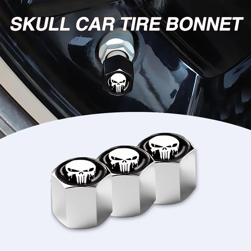 GKmow Pack-4 Skull Car Wheel Tire Valve Stem Caps, Dust