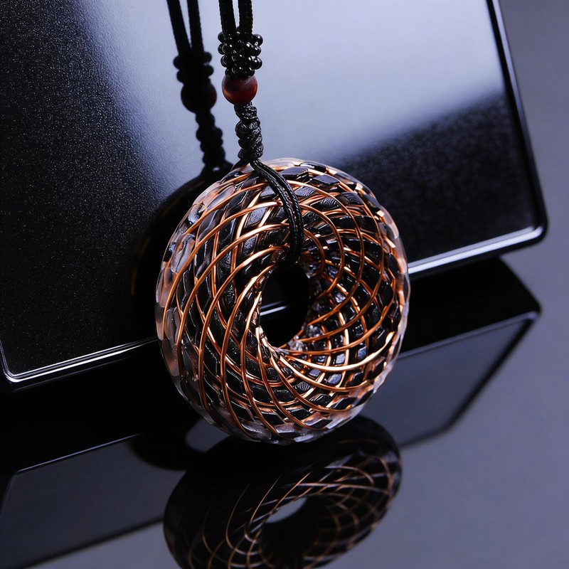 Tan Ran Black Tourmaline Orgonite Rodin Coil Pendant Necklace