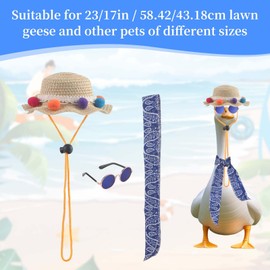 BOXOB Summer Porch Goose Outfits, Gardener Goose Costume Clothes Accessories with Straw Hat Scarf Sunglasses for 23/17 Inch Lawn Patio Outdoor Statue