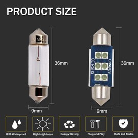 HSUN 36MM Festoon C5W LED Bulb,6411 6413 6418 6461 6486X DE3423 DE3425 6LED SMD3030 Chip for Interior Dome Reading Map Light,2 Pack,Ice Blue