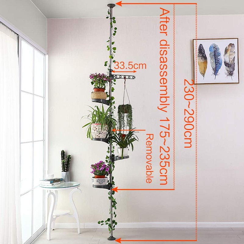 Hershii 5-Layer Indoor Plant Stand Pole Spring Tension Rod Corner