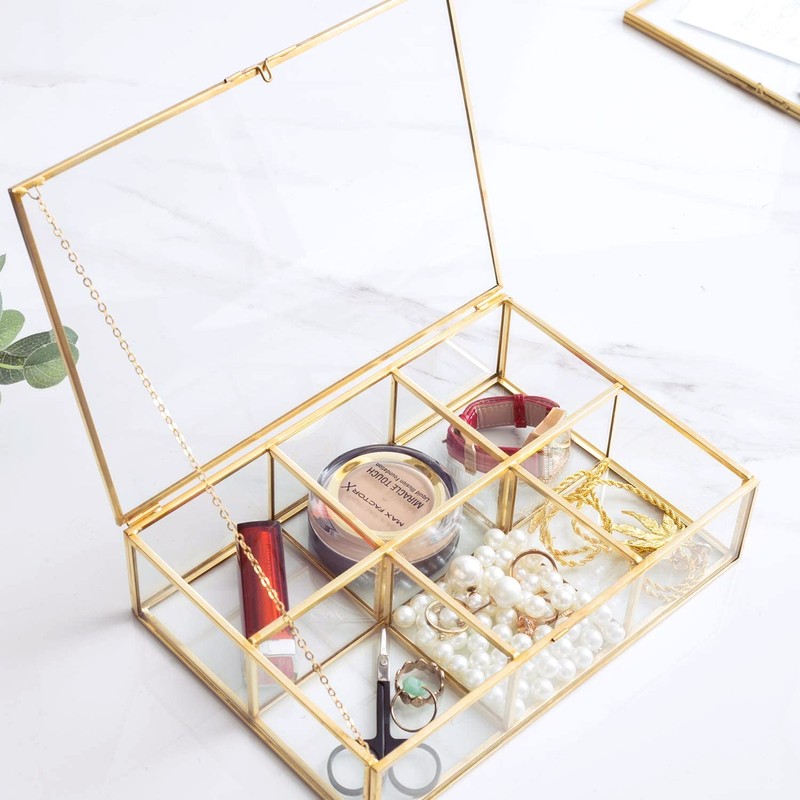 Levilan Golden Vintage Glass Box Clear Glass & Brass Metal
