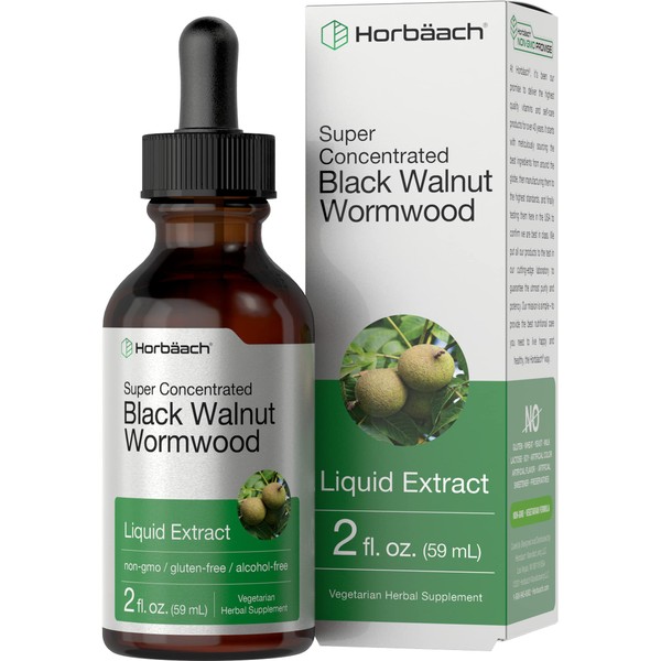 Black Walnut Wormwood Liquid Extract | 2 oz | Alcohol Free Tincture | Vegetarian, Non-GMO & Gluten Free | by Horbaach