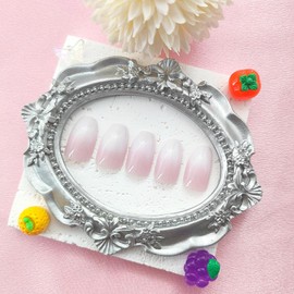 Short Press on Nails Coffin Fake Nails White and Pink Glue on Nails Glossy Nails Press ons Cute Acrylic Nails Spring False Nails with Glitter Designs Daily Wear Simple Stick on Nails for Women 24Pcs