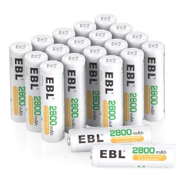 EBL 20Pcs 2800mAh AA Rechargeable Batteries 1.2V NI-MH Battery For Camera Flashlight