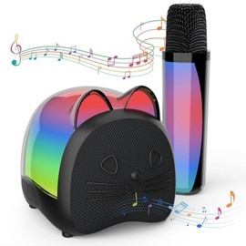 Cat Mini Karaoke Machine for Kids,with Wireless Microphone,Portable Bluetooth Speaker with LED Lights, Christmas Kids Toys Gifts for Girls 3-12 Year Old Party Home KTV