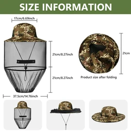 AOGOE Mosquito Head Net Hat, Mosquito Hat with Removable Netting, Bee Keeper Hat, Anti-Mosquito Fishing Hat, Camping Mosquito Hat, Midgie Face Cover, Portable Midge Head Net Hat for Outdoor Hiking