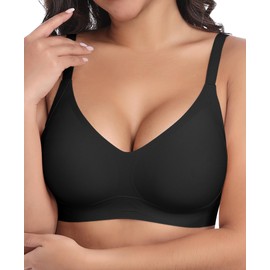 Ganado Bras for Women No Underwire Wireless Push Up Bra Seamless Full Coverage Comfortable Bralettes (Black, Large)