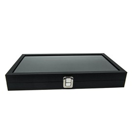 Huji Glass Top Ring Display Showcase with Velvet Insert Liner Jewelry Organizer (1, 72 Slot Case)