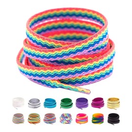 Booyckiy Flat Colorful Fashion Shoelaces, 5/16" Rainbow Stripe Shoe Laces for Sneakers Blue Purple Rainbow 47inch (120cm)