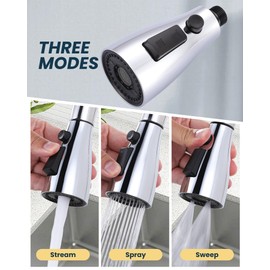 ARCORA Kitchen Faucet Spray Head Chrome, 3-Function Kitchen Sink Spray Nozzle with 9 Adapters, Kitchen Faucet Head Replacement Compatible with Moen, Delta, American Standard Faucets