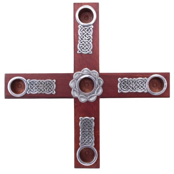 Cathedral Art (Abbey & CA Gift Celtic Knot Wood Cross Advent Wreath Candle Holder, Brown