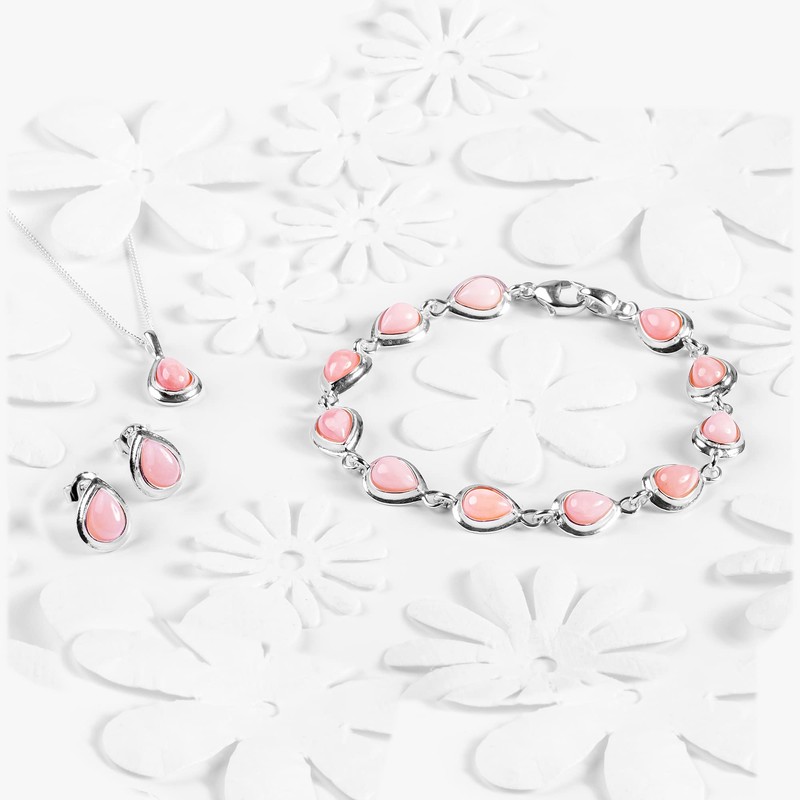 925 Sterling Silver and Peruvian Pink Opal Necklace, October Birthstone