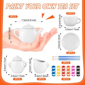 PullCrease 45 Pcs Spring Paint Your Own Tea Kit Craft DIY Tea Kit for Kids Ages 8+ Mini Ceramic Tea Cups to Paint Including Porcelain Dishes Brush for Party Girls Boys SetStylish Style