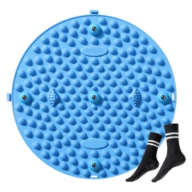 足ツボマット 指圧ボード足裏マッサージ 足つぼマット 足ツボ押し 足踏みマット 指圧マット 人間工学指圧パッド 運動 マッサージ 足のリラックス 折りたたみ コンパクト 指圧板 家庭用 円形 ヨガソックス付(ブルー,37CM)