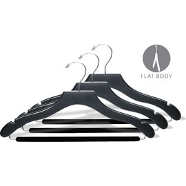 The Great American Hanger Company Wavy Black Wood Suit Hanger w/Velvet Non-Slip Bar, Box of 25 Space Saving 17 Inch Flat Wooden Hangers w/Chrome Swivel Hook & Notches for Shirt Dress or Pants