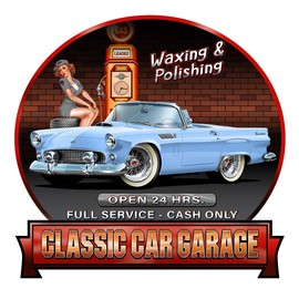 1956 Ford Thunderbird Convertible Gas Pump Classic Car-toon Wall Art Graphic Decal Sticker (2 Ft)