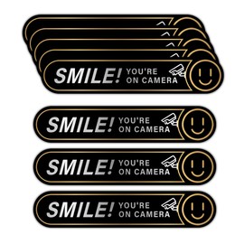 8PCS Smile You're On Camera Sticker for Car, Self Adhesive Brushed Silver Durable Video Surveillance Sign Sticker, Security Camera Sign for Home, Business, Cars and Window 5''x1''