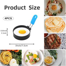 4pcs Egg Rings for Frying Egg Rings with Anti-Scald Folding Handle Fried Egg Ring Mould for Non Stick with an Oil Brush Non Stick Coating Suitable for Egg Frying Shaping Pancakes Mini Burgers