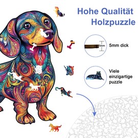 Wooden Puzzle Adults, Dachshund Unique Wooden Puzzle, Animal Shape Wooden Puzzle with Gift Box, 144 Pieces, M 24.2 x 26 cm