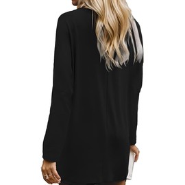 SHEKINI Womens Oversized Lightweight Tunic Tops Crew Neck Casual Jumper Loose Fit Long Sleeve Pullover with Pockets S-3XL Black