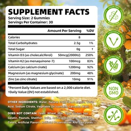 Calcium Citrate Gummies 1200 mg with Vitamin D3, K2, Magnesium, Zinc, Bone Support for Bones, Muscles & Joints,Immunity & Memory Support, 120 Count
