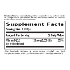 Country Life Vegan D3 5000 IU - 60 Softgels - 100% Plant-derived - Promotes Immune Health & Bones