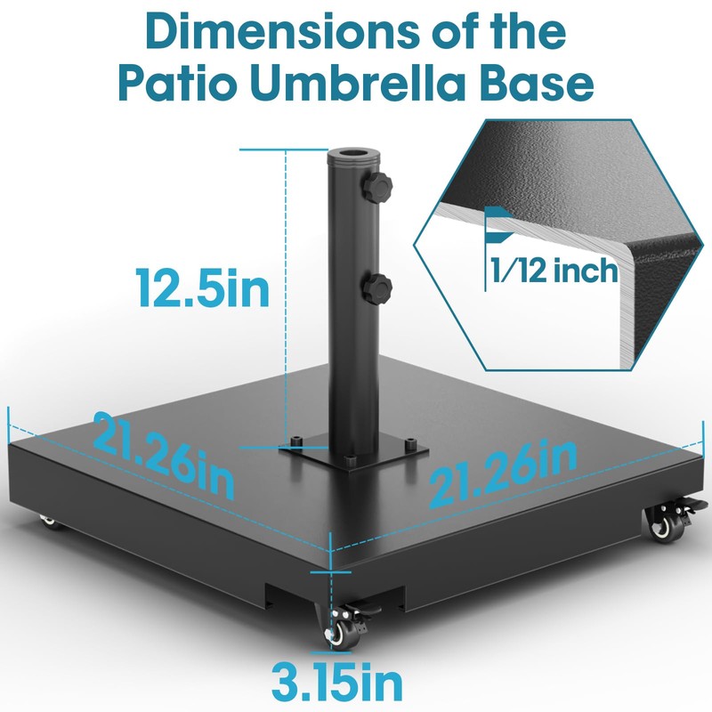 AOSTD Heavy Duty Metal Umbrella Base,Mobile Patio Umbrella Stand,Square Market