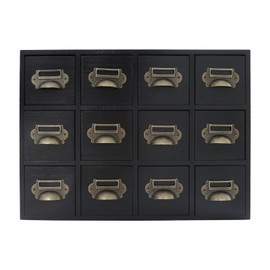 QUSKLISU Drawers Storage Cabinet, Vintage Wooden Storage Organizer with Label Slots Tabletop Desk Chest Tea Coffee Pod Storage Tool for Home, Office, Shop (Black, 12 Drawer)