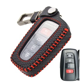 Carbon Pattern Leather Key Fob Cover Case Protector for Toyota Camry 2018-2024 XLE XSE LE SE Corolla Avalon C-HR Highlander Prius RAV4 4Runner Prado