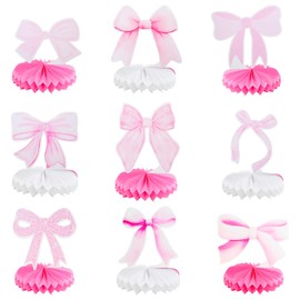 JJQHYC 9 Piece Pink Bow Birthday Decorations Set for Girls | Table Centerpieces for Princess Party, Baby Shower & Bridal Decor | Coquette Theme Birthday Party Supplies
