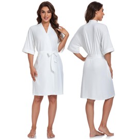 COLORFULLEAF Womens Robe Lightweight Kimono Robes Short Knit Bathrobe Summer Soft Sleepwear Ladies Loungewear (White,M)