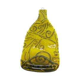 Dragonfly Embossed Yellow Wine Bottle Melted Flat UpCycled as Cheese Platter Serving Tray