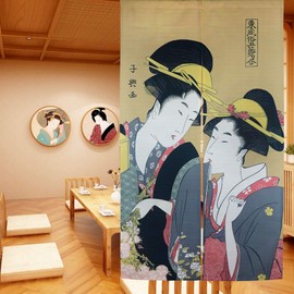 LIGICKY Noren Japanese Style Doorway Curtain Ukiyoe Geisha Girls Painting Long Type Door Tapestry Asian Window Treatment for Home Sushi Kitchen Decoration 33.5 x 59 inch