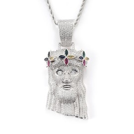 LuxeFlex Iced Out 5A Zircon Jesus Pendant Necklace for Men and Women, 14K Gold Plated Simulated Diamond Bling Cross Hip Hop Necklace, 1.81in(L)*1.38in(W), Brass Cubic Zirconia, Cubic Zirconia