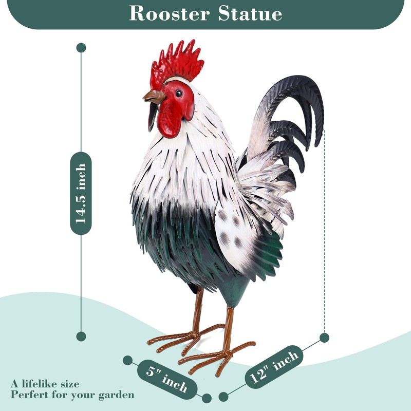 Ratuor Rooster Garden Statue Sculpture Metal Chicken Yard Decor Outdoor