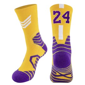 LSUDFHE Basketball Socks with Number, Cushioned Athletic Sports Crew Socks for Youth Child