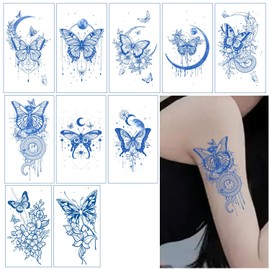 HOREJIA Jagua Tattoo Stickers, Pokumil Tattoo Stickers, Set of 10 Tattoos that Disappear in 2 Weeks Tattoo Stickers, Tattoo Stickers, Butterflies, Flowers, Spiders, Snakes, Waterproof, Long Lasting,