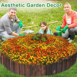 8in x 11.8ft Garden Fence- Sturdy Pine Wood Border Edging Aesthetic Landscape Border, Easy to Install Wooden Yard Fence, No Fading Planter Fencing for Outdoor Flower Bed Lawns Pathway Tree