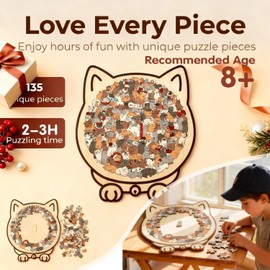 135 Piece Cat Shaped Wooden Jigsaw Puzzle,Morandi Colored Cat Shaped Wooden Jigsaw Puzzle, Cute Animal Cats Wood Puzzles, Gift for Cats Lovers Home & Relaxation